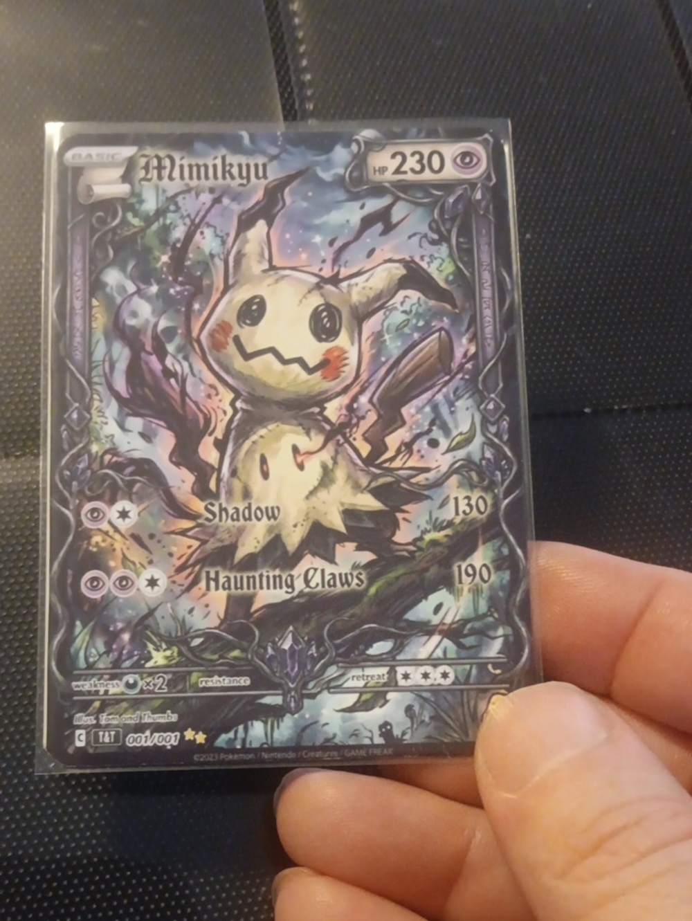 Pokemon Mimikyu Holographic Trading Card - Purple, Cream, Black
